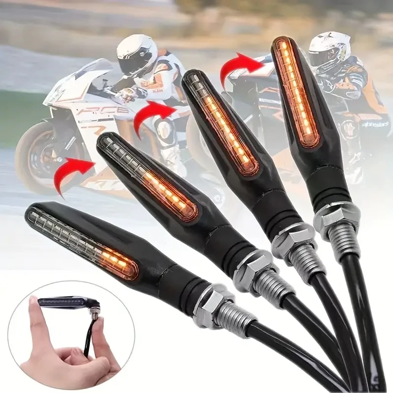 4pcs Universal Motorcycle Led Turn Signals Blinker Flowing Water Flashing Lights Stop Signal Light DRL Lamp Tail Brake Signal image 3