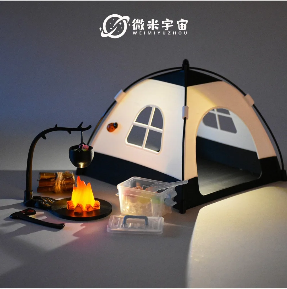 

Miniature Dollhouse Camping Adventure Set, Micro Scale Tent Picnic Food Pretend Play Toy Educational Gift for Girls Kids