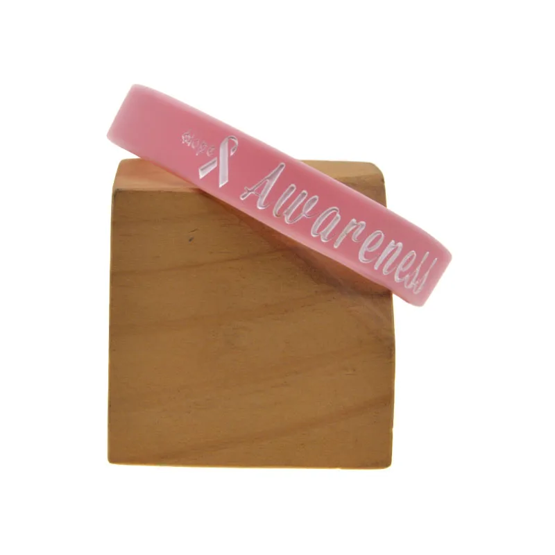 50 Pcs Pink Breast Cancer Awareness Silicone Wrist Band Inspirational Support Bracelet for Women
