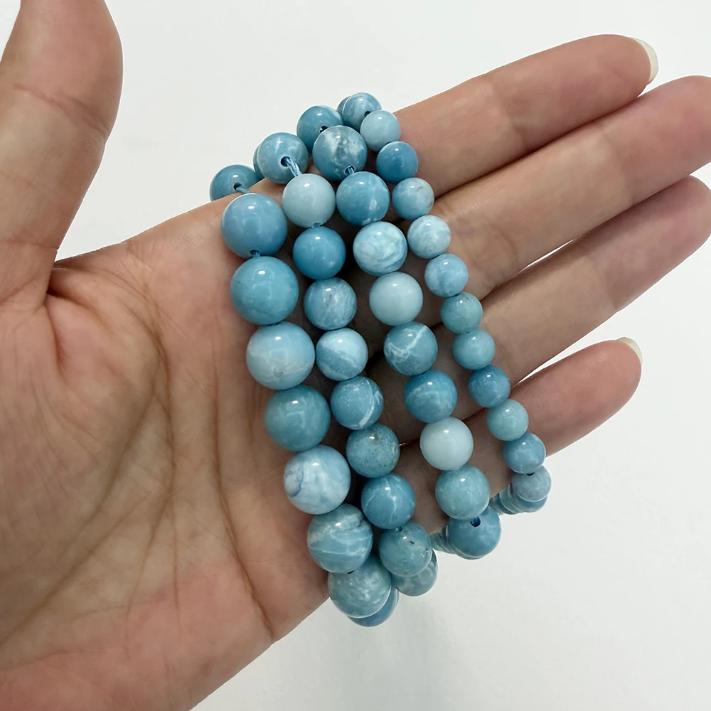 Genuine Semi-precious Natural America Larimar Stone Round Loose Beads 6 8 10 12MM Pick Size Jewelry Making DIY