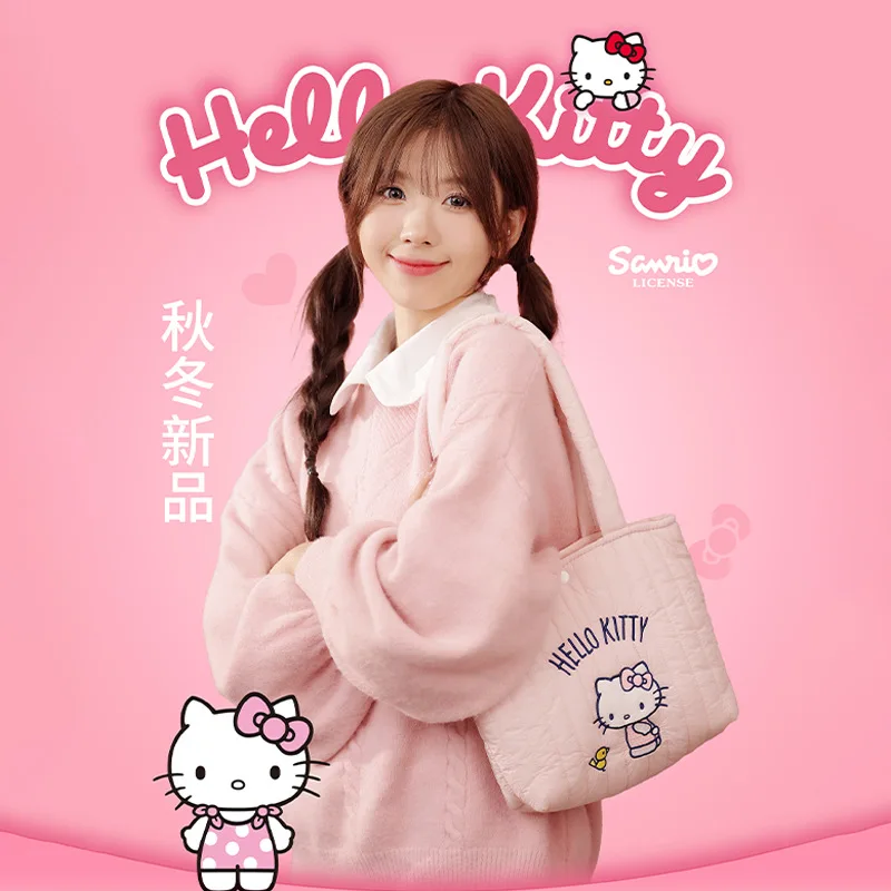 Sanrio Original Kuromi Embroidered Handbag Down Cotton Shoulder Bags Large Capacity  Crossbody Bag Cute Cinnamoroll Backpacks