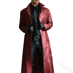 Autumn Windbreaker Coat Leather Long Men Faux Leather Trench Fashion Long Sleeve Leather Jacket Men's Jacket Outwear