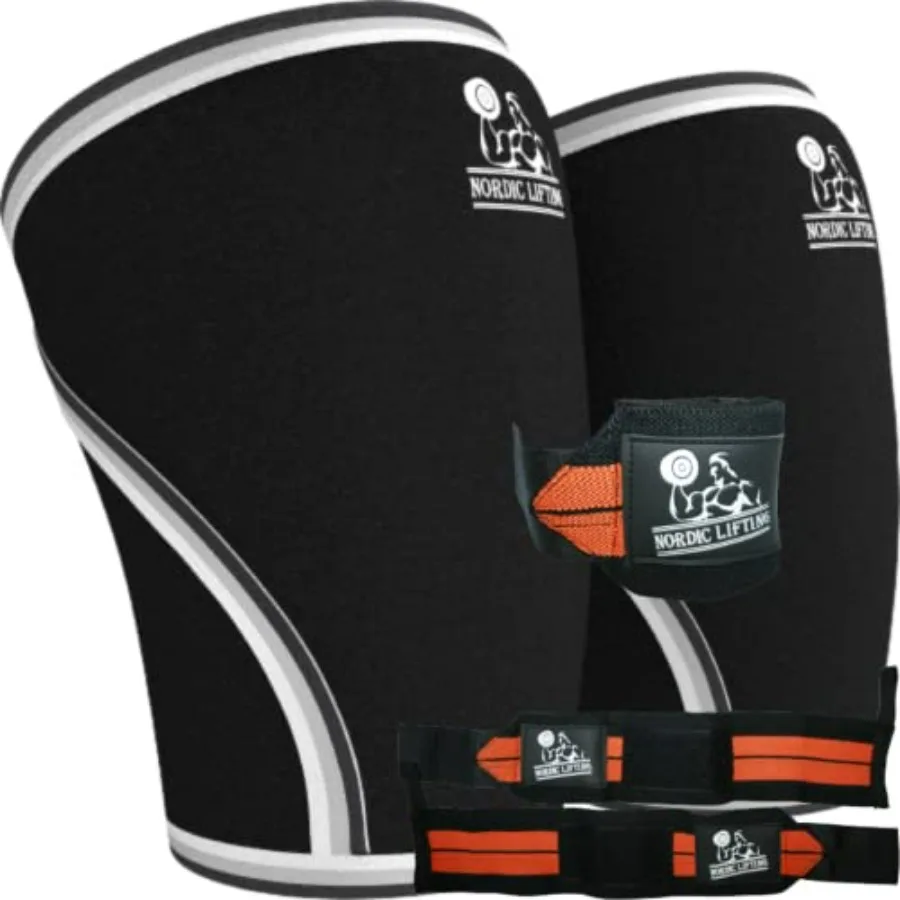 حزمة سوداء بأكمام طويلة للركبة مقاس XX مع لفافات معصم برتقالية 1p مثالية لتدريب القوة واستعادة توفر دعم مشترك