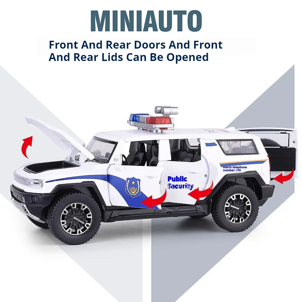 1/32 Hummer SUV Alloy Police Cars Model Toys 6 Doors Can Be Opened Rubber Tires Vehicle Diecast Models Children Birthday Present