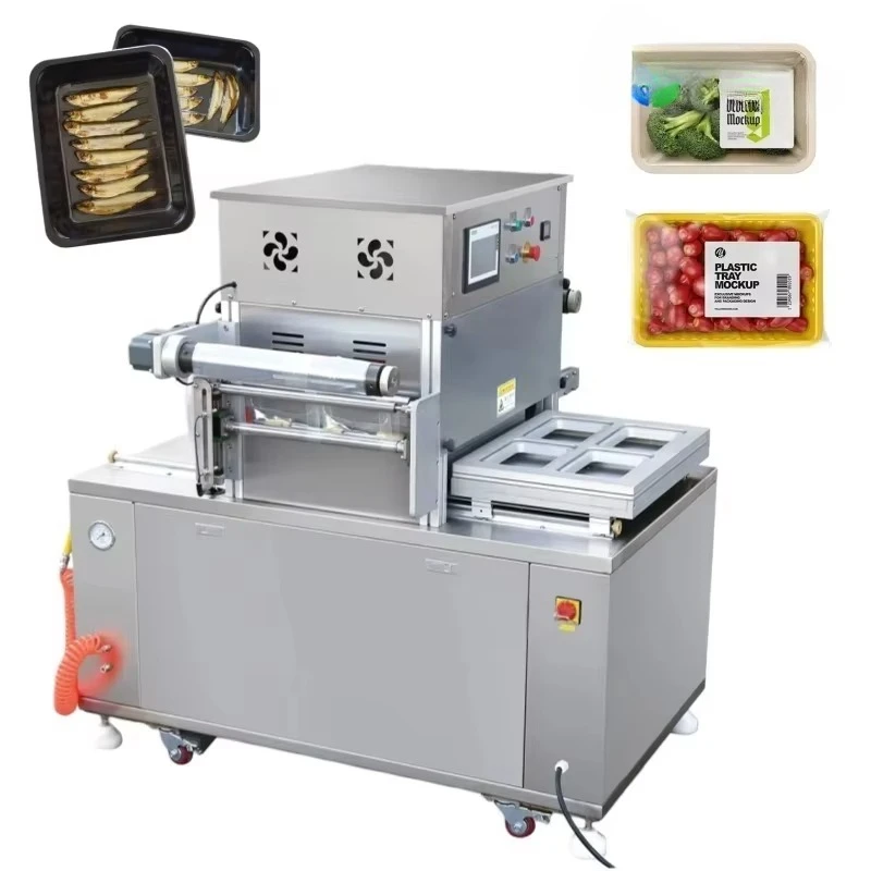 Customized Automatic Vacuum Tray Packer for Meal Prep, Smoked Meat and Cheese 4 Trays/Cycle, Easy Clean Design