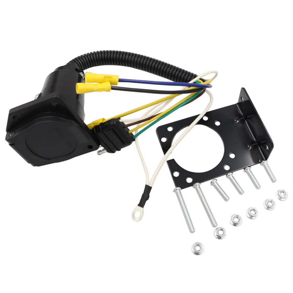 

Trailer Towing Connector Adapter 4 Way Pin to 7 Way RV Blade 4 Way Flat Female Truck Wiring Light Harness Plug Socket