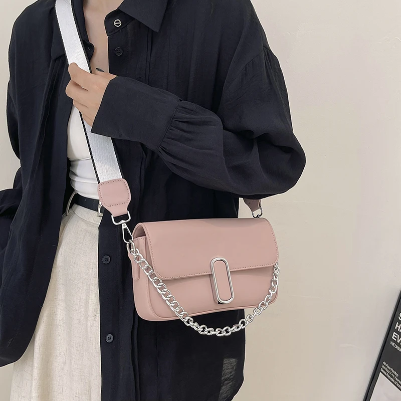 Crossbody Bags for Women Elegant Aesthetic Solid Color Square Shoulder Bag Female Luxury PU Leather Chain Purse Sac Luxe 2024