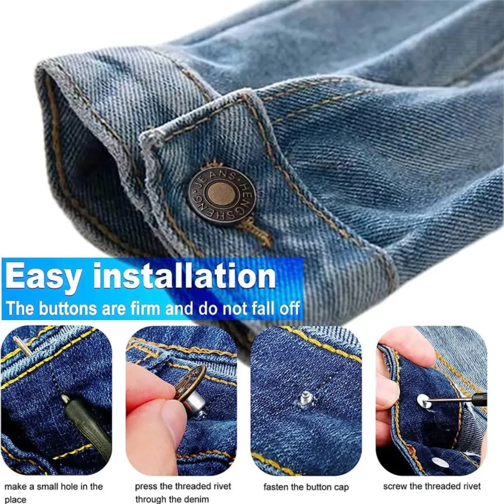 10Pcs/pack With Screwdriver Jeans Buttons Sewing Accessories Clothing Pants Waist Buckle Nail Free 17mm Waist Extenders Button