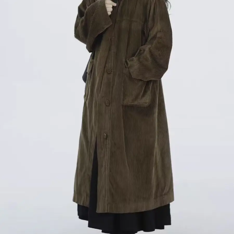 Autumn and Winter Women's Windbreaker Corduroy Long Casual Cotton Jacket