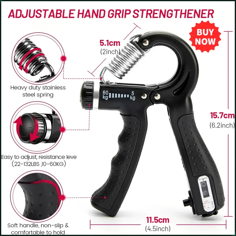 5-60kg Adjustable Hand Grip Strength Strengthener Trainer Full Set With Counter Wrist Forearm And Hand Exerciser For Muscle