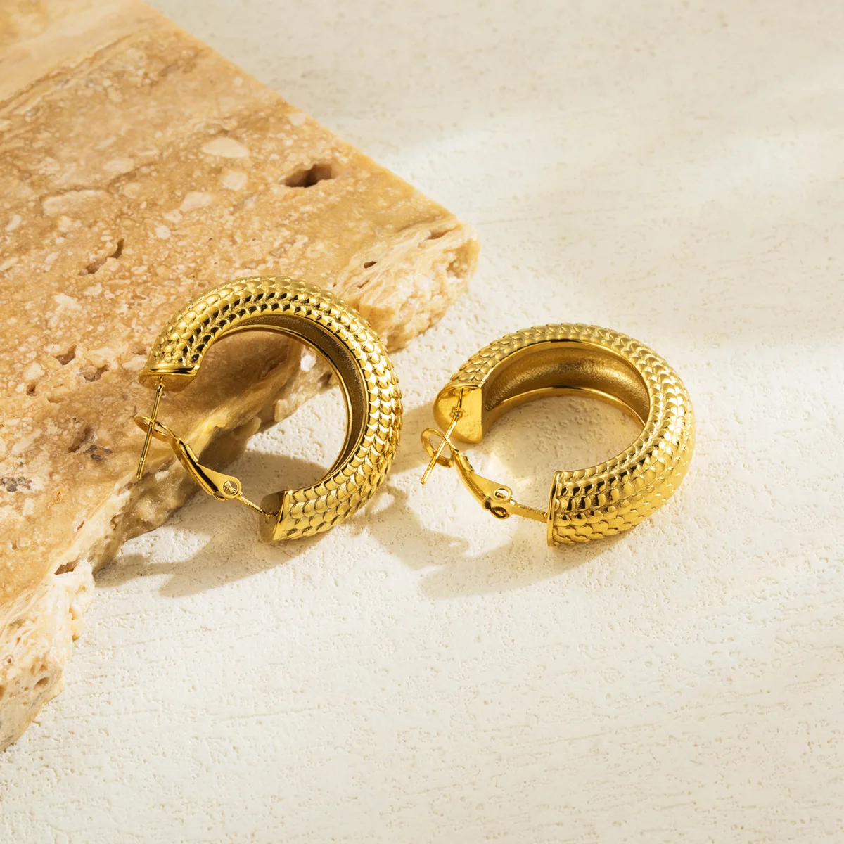 

CARLIDANA New Ins Style Geometric Gold Plated Thick Hoop Earrings Wedding Stainless Steel Wide Chunky C Hoop Earrings for Women