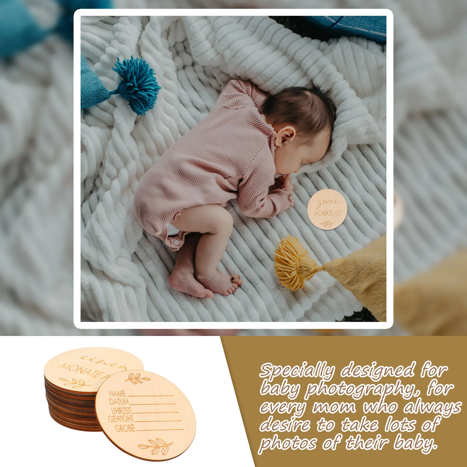 16Pcs Baby Milestone Wooden Cards Smooth Polished Discs for Newborn Infant Monthly Photography Props Growth Memory Capture