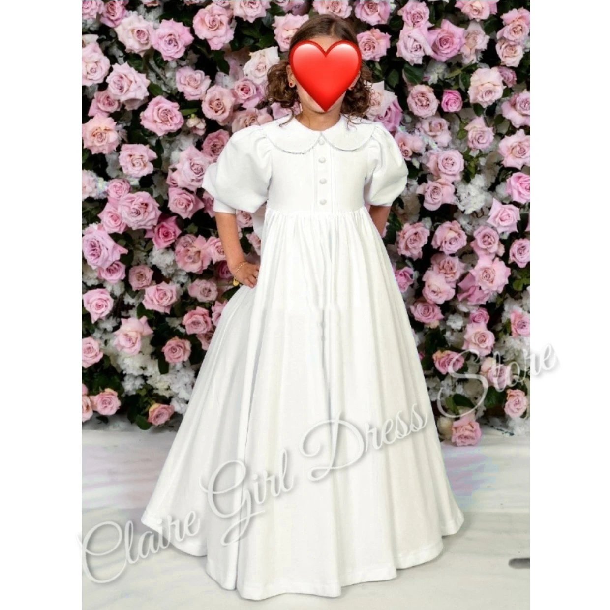 Customized White Flower Girl Dress For Wedding Doll Collar Puffy High Waist Pleated Baby Kids Baby Birthday First Communion Gown