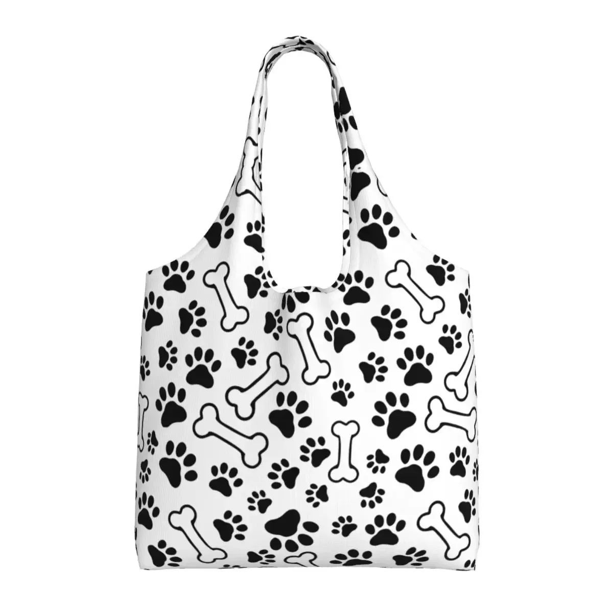 Printing Paws And Bones Pattern Gift For Pet Dog Tote Shopping Bag Washable Canvas Shopper Shoulder Animal Footprint Handbags