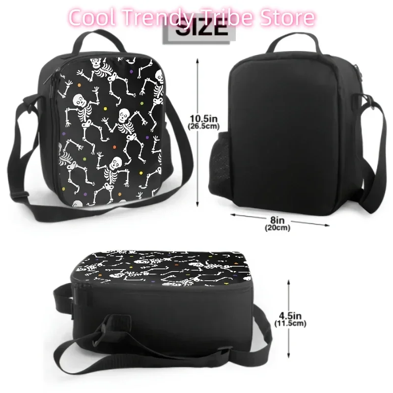 Hippie Halloween Skull Lunch Box Women Dancing Skeletons Lunch Bag with Water Bottle Holder Cooler Bag Insulated Tote Bento Bag