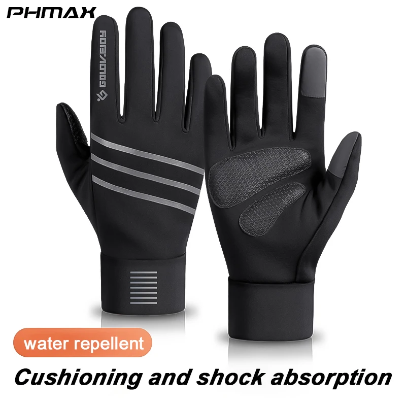 

PHMAX Outdoor Warm Gloves Ski Gloves Winter Windproof Waterproof Touch-Screen Fleece Non-slip Winter Cycling Glove Black Men