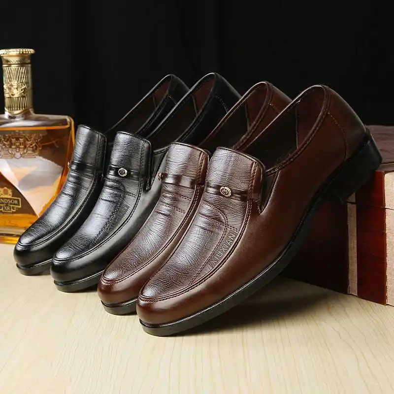 Men's Working Office Round Toe Leather Shoes Autumn New Large Size Business Formal Shoes Men Handmade Sewing Slip on Flat Heels