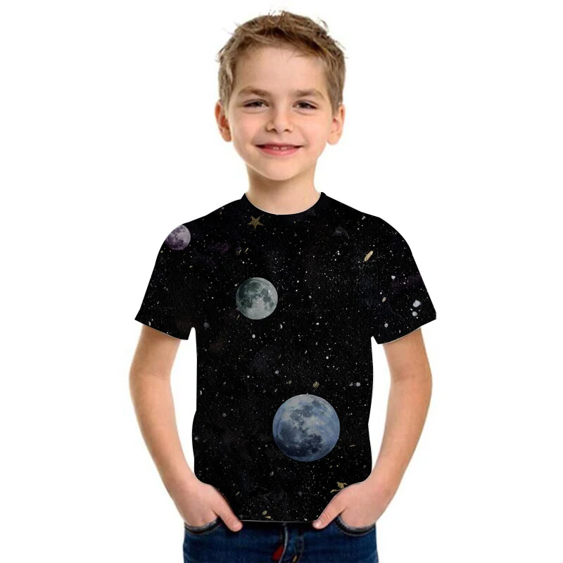 New Kawaii Galaxy Planets T Shirt Children 2021 Funny Summer Cartoon T-shirt for Girls Kid Boys Clothing Unisex Short Sleeve