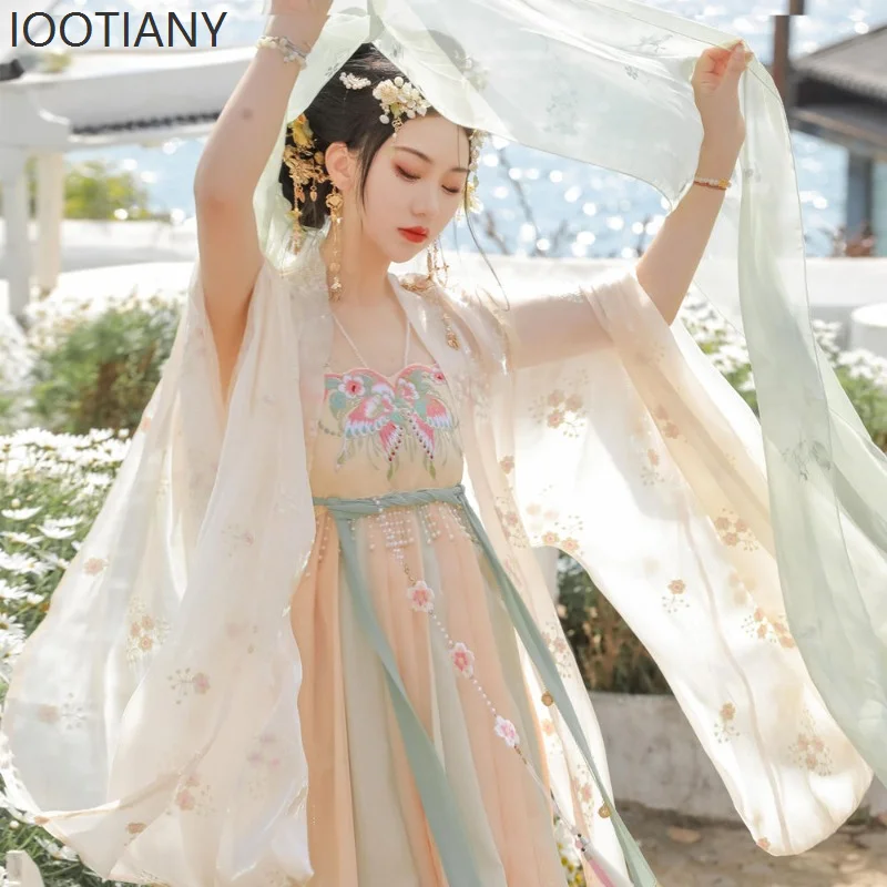 المرأة التقليدية الأميرة التطريز سلالة تانغ هانفو فستان الجنية القديمة زي النمط الصيني الرجعية مرحلة فستان رقص جديد