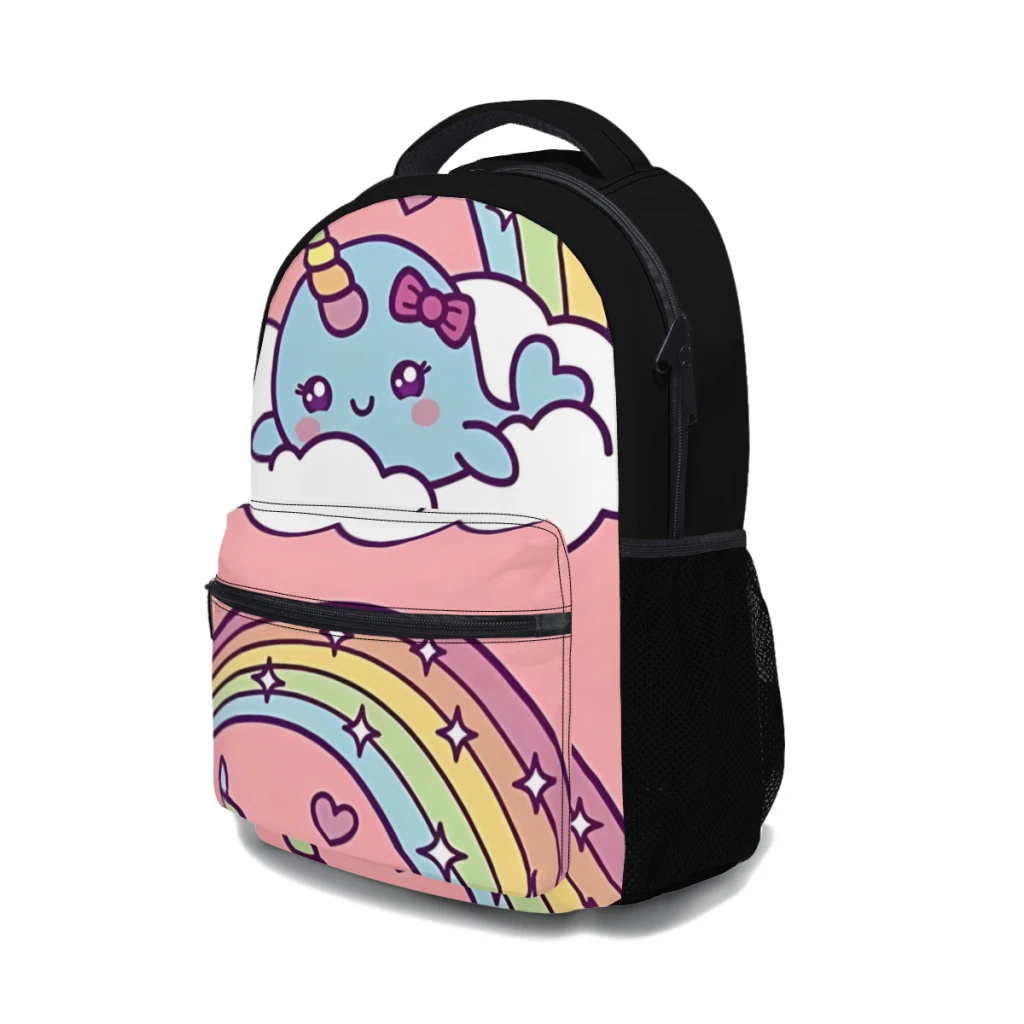 New Fashionable  Unicorn Narwhal Girl Dreams On Cloud With Rainbow Backpack Bag Large Capacity Trendy Book Bag 17inch