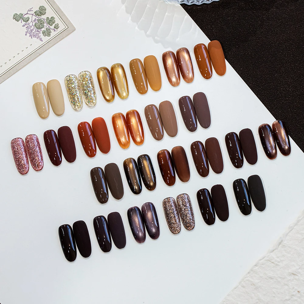 

Vendeeni 24 Colors/set Amber Glitter Platinum Cat Eye Gel Nail Polish Caramel Brown Crystal Magnetic Nail Varnish With Display