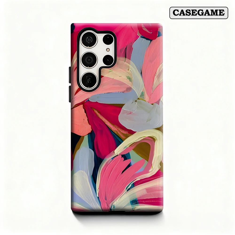 Pink Brushstrokes Phone Case for Samsung Galaxy S25 Ultra S24 S23 Ultra Plus Shockproof Double Layer Back Cover