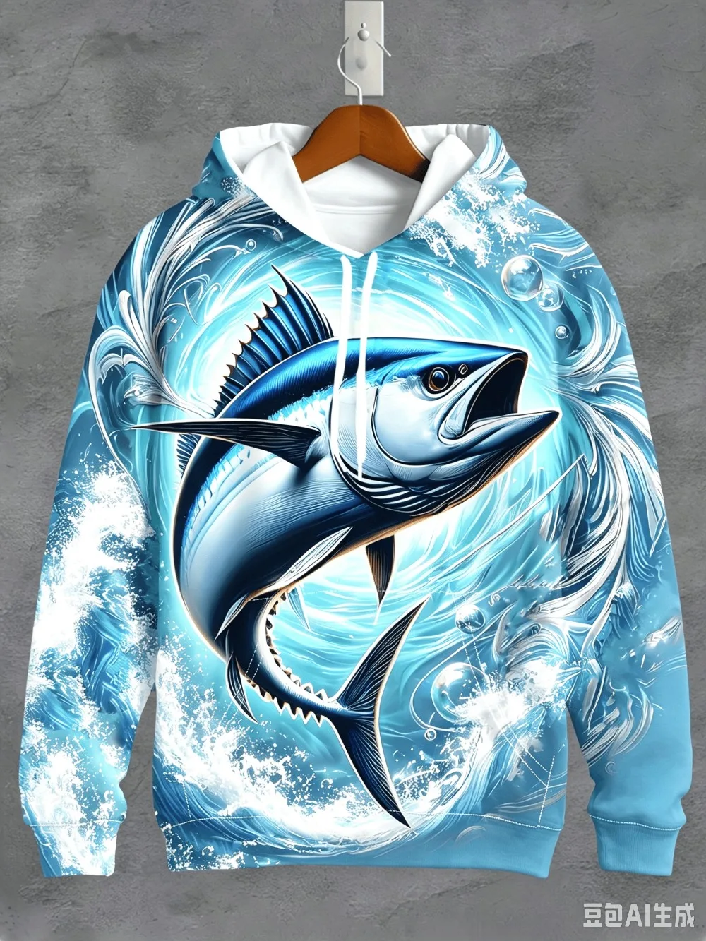 Tuna Ocean Wave Vortex 3D Printed Men's Autumn-Winter Hooded Sweatshirt Fashion Trend Street Casual Outdoor Sports Clothing Top
