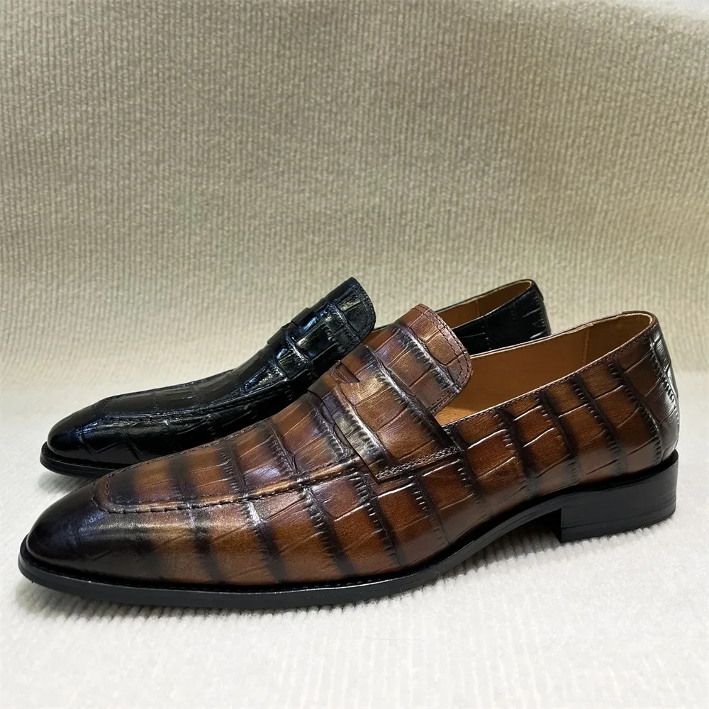 Italian Breathable Men\'s Pointed Loafers Slip-on Casual Shoes for Wedding Business Office Prom Formal Wear