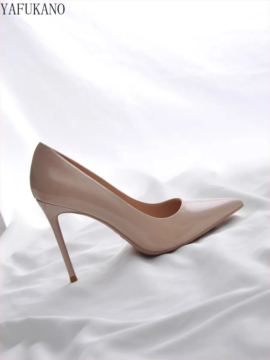 10cm/8cm Classic Nude High Heels Wome Sexy Stiletto Heels Shoes Temperament Patent Leather Party Dress Girl Pumps Small Size 33