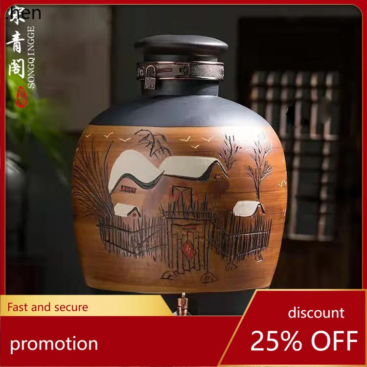 

YFY Jingdezhen: Ретро-керамическая банка для вина с снежным пейзажем, герметичная, для дома, 10 кг, 20 кг, 15 кг, 25 кг, для хранения вин винноморде, винная бутылка