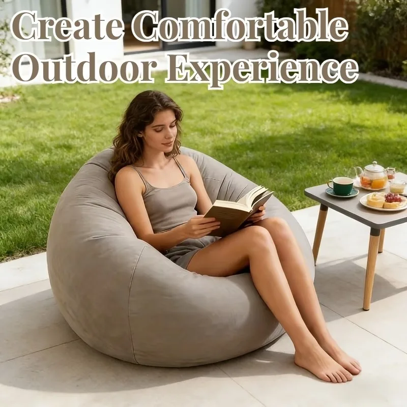 Portable Inflatable Sofa Air Couch Set PVC Flocking Bean Bag Outdoor Camping Beach Lazy Chair Comfortable Portable Furniture