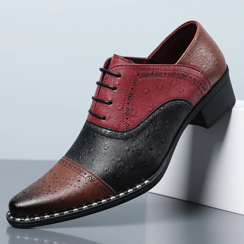 Zapatos Oxford Brogue de Hombre con Punta en Pico, de Cuero Bicolor, Formales para Negocios, Transpirables, Cómodos, Tallas Grandes, Zapatos de Boda