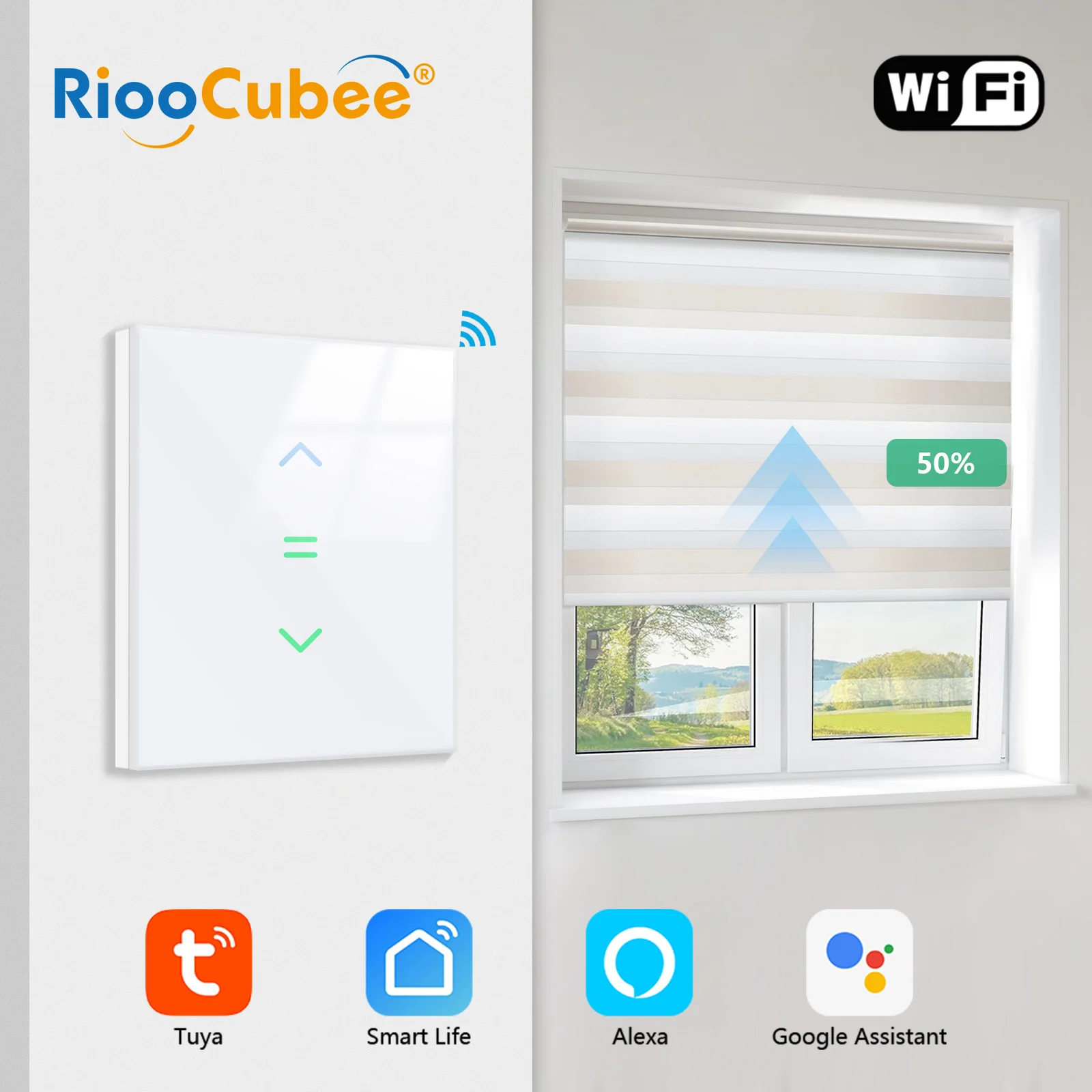 RiooCubee Tuya Smart Life Cuertain Switch Backlight Percentage Version Remote Control Timer Voice Control by Google Home Alexa