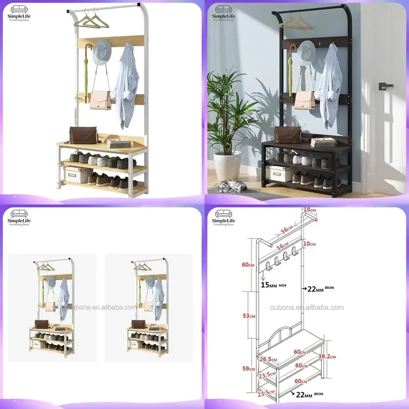 Metal Coat Rack Stand with Hooks Multifunctional Clothes Hanger Organizer Heavy Duty Garment Storage Rack for Entryway