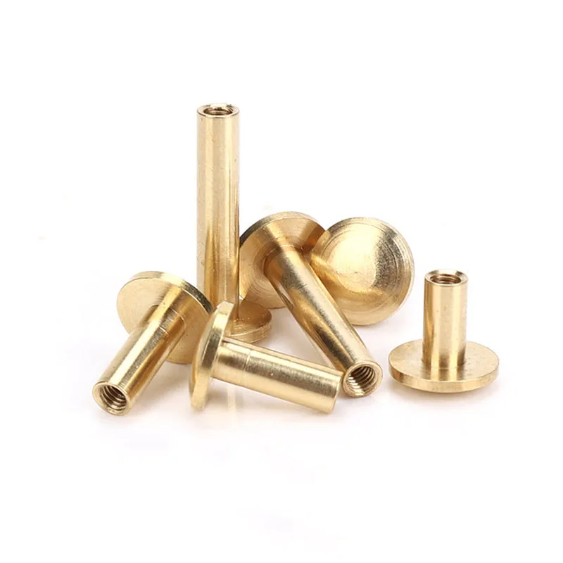 10pcs Solid Brass Binding Chicago Screws Nail Stud Rivets For Photo Album Leather Craft Studs Belt Wallet Fasteners 10mm cap