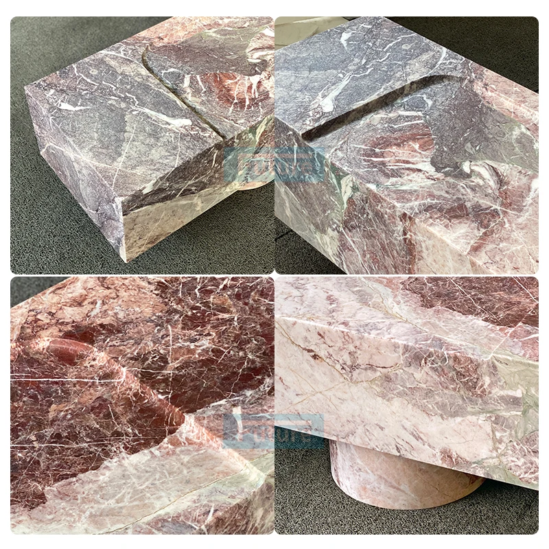 Customized Size Natural Stone Luxury Style Cream Rose Pink Marble Long Bench Stool with Low Plinth for Hotel Villa Art Center