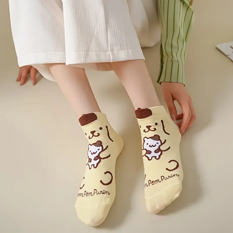 5/10 Pairs of Random Sweet and Cute Cartoon Cotton Printed Women's Invisible Socks Lightweight and Breathable Casual Ankle Socks image 6