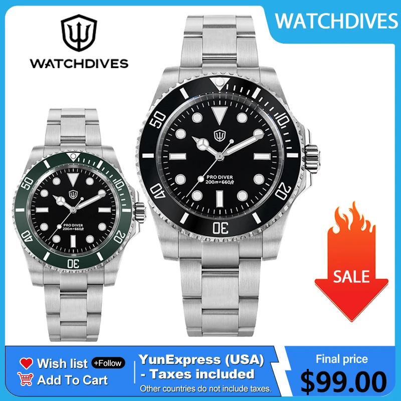 Watchdives WD1680Q V2 VH31 Sweep Quarzuhren Edelstahl LumiNova Saphirglas 20Bar Wasserdicht Luxus Herrenuhr