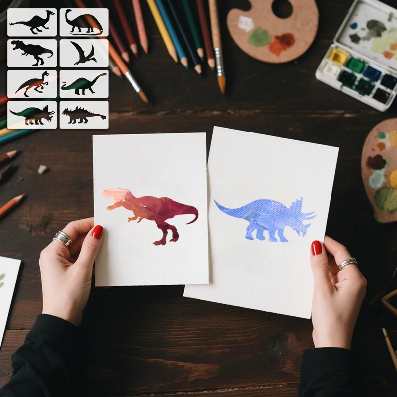 

YOMDID 8 шт. шаблон для рисования динозавра многоразовый DIY доисторический узор животного распылительная живопись граффити украшения шаблон для домашних животных