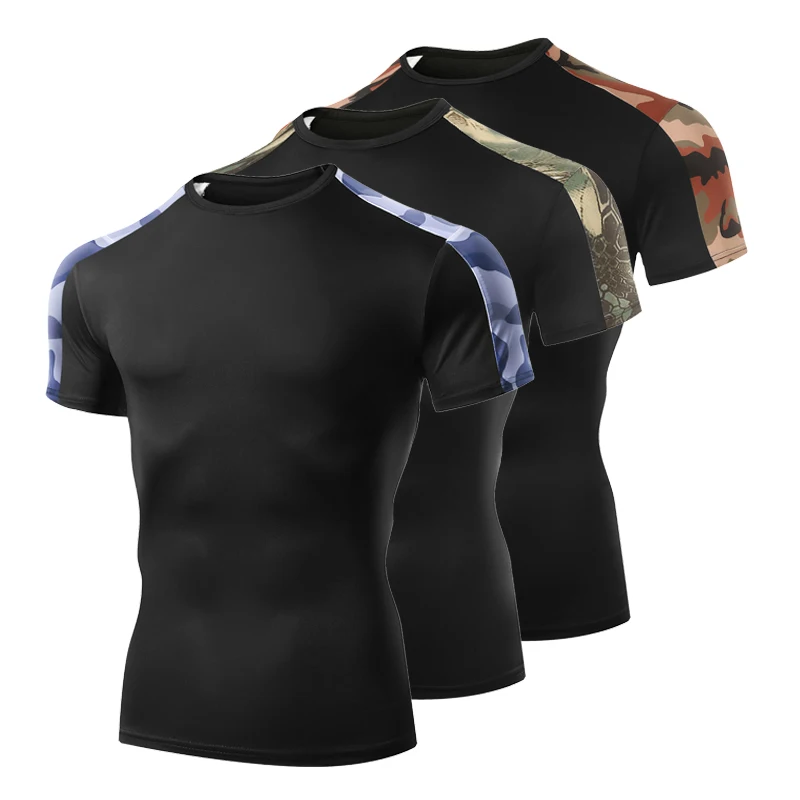 Camo Running T Shirt Men Summer Compression Sport T-shirt  Workout Skinny Tights Gym Fitness Male Clothing  Sport Tops Tee Men