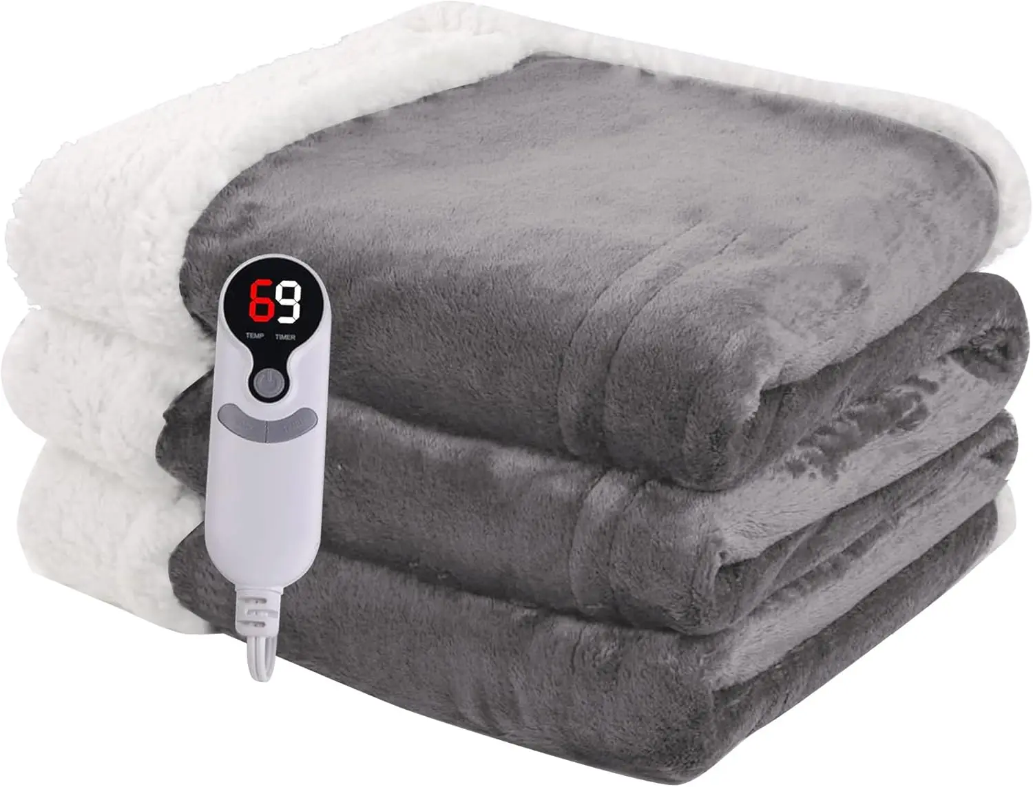 

Soft Flannel Heated Electric Blanket, 72x84 Full Size with Auto Off & 6 Heat Settings, Machine Washable Light Grey