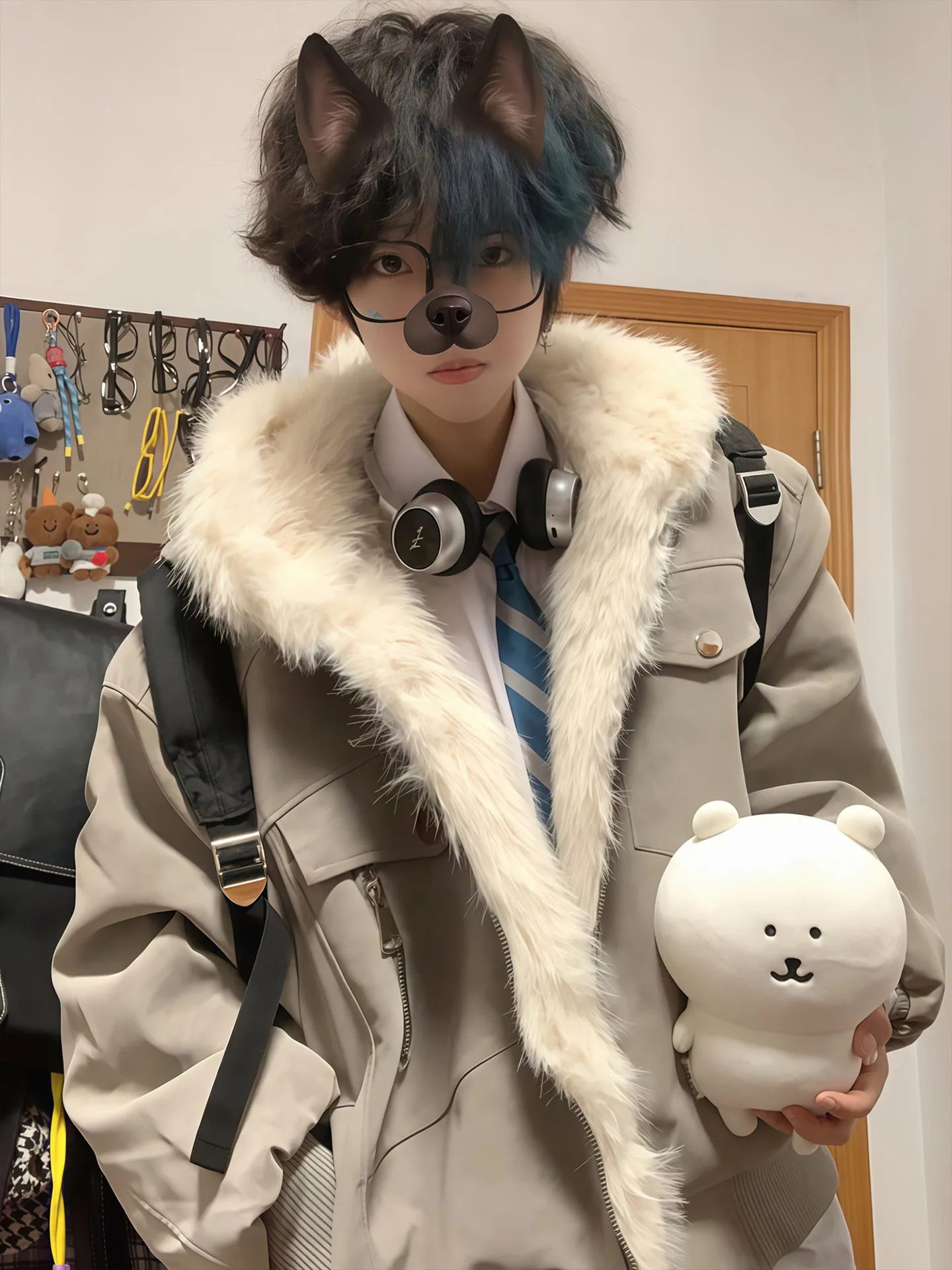 

American Retro Thiened Hooded Cotton Jaet Men's Winter Warm PU Leather Biker Coat with Fur Collar Casual Leisure Coat