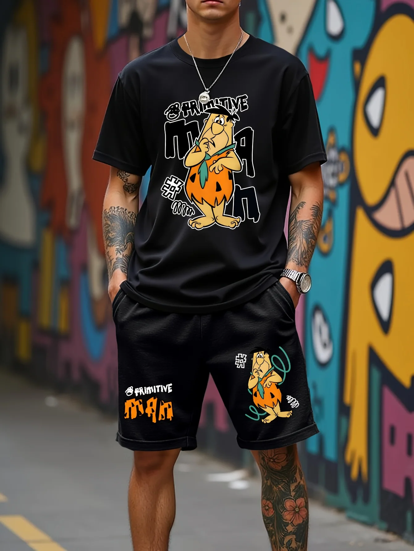 

2025 summer new graphic men's suit High street top and shorts Comfortable, soft, breathable, lightweight and quick dry sweat abs
