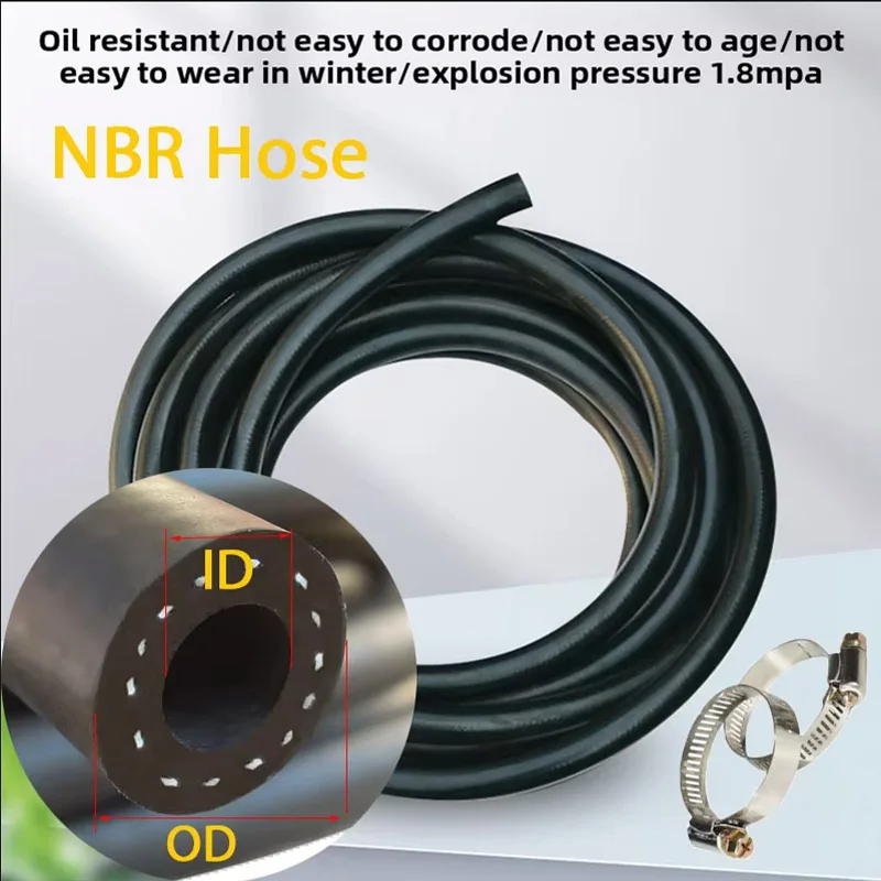 Automotive Nitrile Smooth High-temperature Resistant Fuel Hose 1M Black Inner Diameter 3mm~32mm Rubber Hose