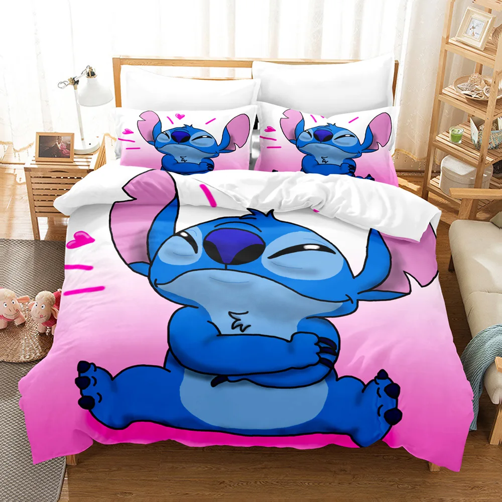 Disney Anime Stitch Bedroom Comfortable Bedding Set Angel Lilo Cartoon Children's Pillow Cover Duvet Cover Decoration