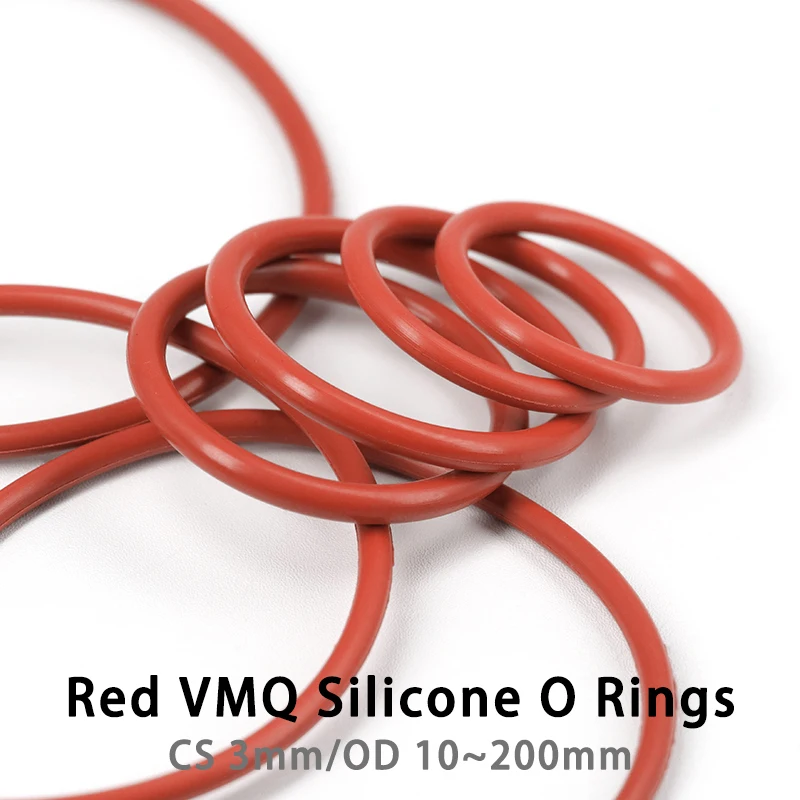

10/50Pcs Red CS 3mm OD 10~200mm Silicone VMQ O Ring Gaskets Food Grade Waterproof Washer Sealing Round O Shape Rubber Ring