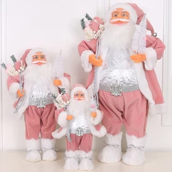 Christmas Decorations pink Santa Claus Dolls Standing Christmas Figurine Holiday Decoration Ornaments Layout Window Decoration