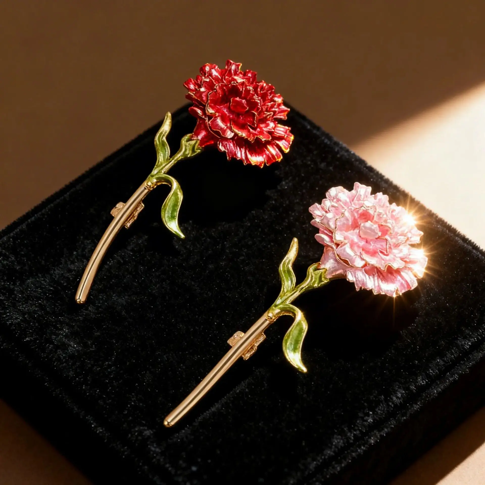 Elegant Multicolor Enamel Carnation Plant Brooches For Women Trendy Blossom Pins Jewelry Accessories Holiday Teacher Mom Gift