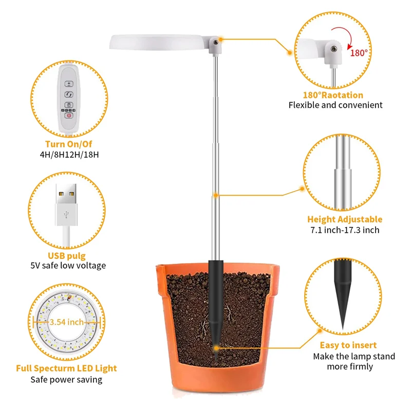 LED Grow Light,Halo Plant Lamp for Indoor Plants Growing,Auto Timer 4/8/12/18 Hrs, for Bonsai Succulents Small Plants