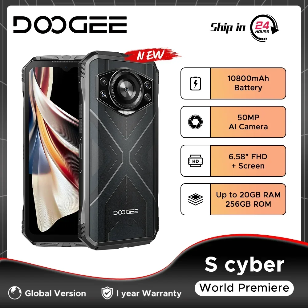 Глобальная версия DOOGEE S Cyber Прочный телефон 6,58 дюйма 90 Гц IPS-дисплей 8 ГБ 256 ГБ Unisoc T606 50 МП AI Основная камера Android 14 10800 мАч